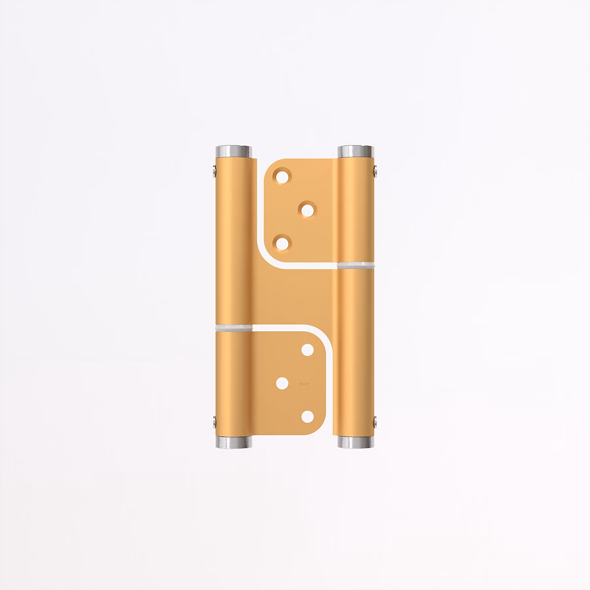 Charnière va et vient à ressort – 120 × 35 mm, mouvement 180 degrés, en aluminum anodisée or, posée totalement en applique