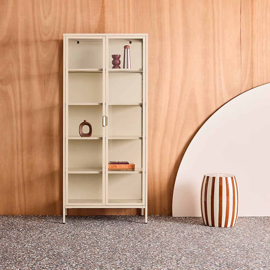 Buffet. vaisselier acier et verre trempé 2 portes 180cm beige – Arkansas