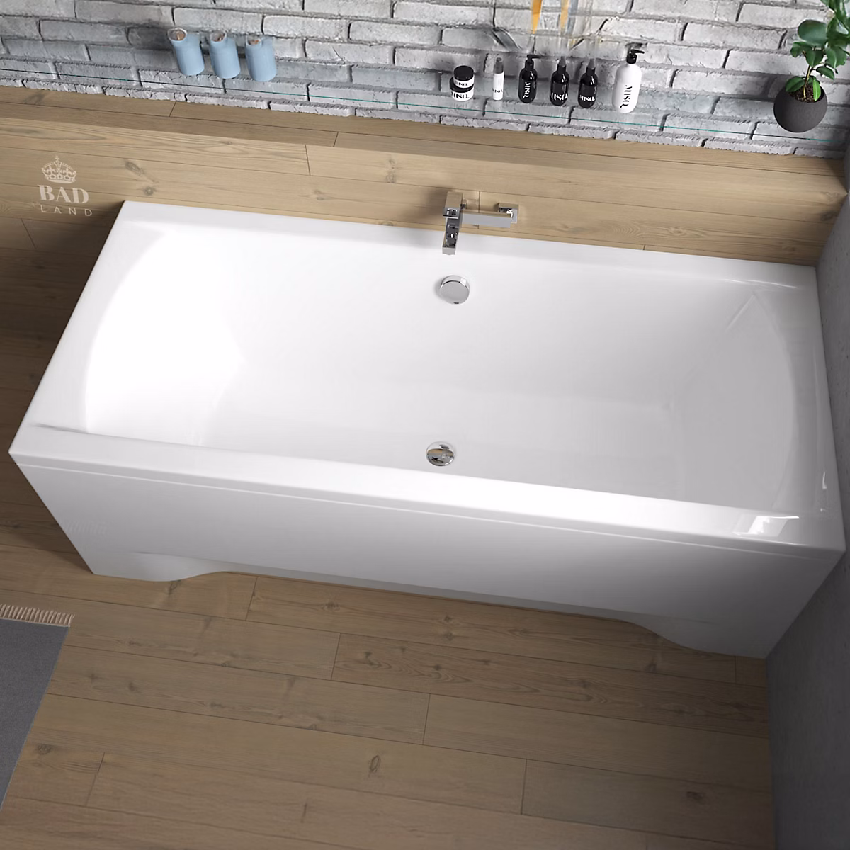 Baignoire rectangulaire 190 x 90 INES acrylique blanc + avec Tablier + Pieds + Vidage à chromé | Baignoire