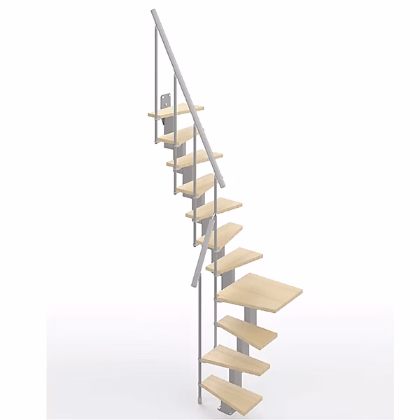 Escalier 1 quart tournant 11 marches – Hauteur à franchir de 2.40 à 2.84m, Largeur 60cm, Couleur bois et blanc
