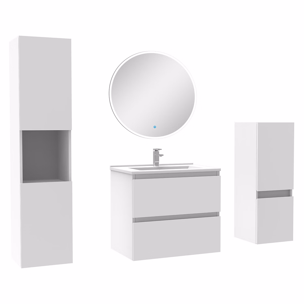 Ensemble meubles Salle de Bain 60cm simple vasque + colonne + miroir rond mural Blanc – Réf. BRGIXQIZA7957161221