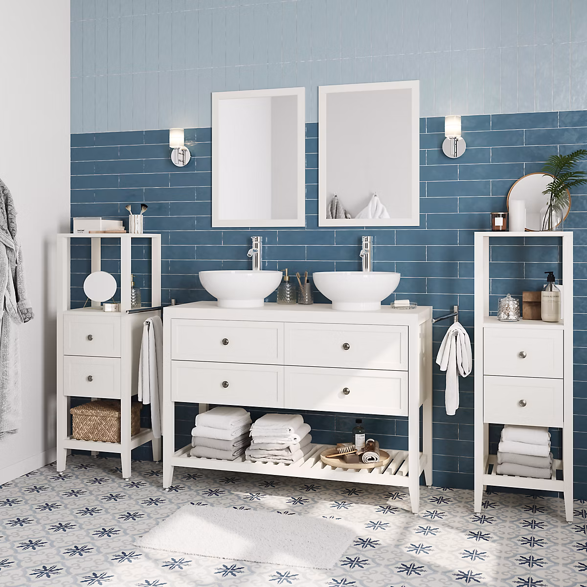 Meuble sous vasque à poser l.120 x H.80 x P.45 cm – blanc mat | 4 tiroirs | GoodHome Perma