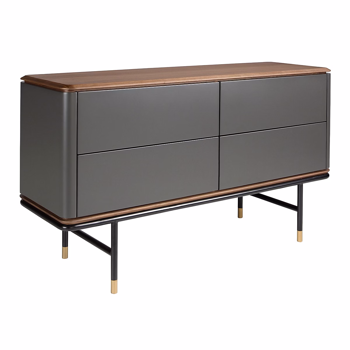 Commode en bois gris foncé mat – acier noir et plateau en noyer