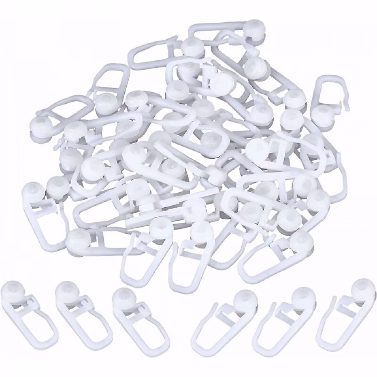 Clips de Rideau Roulant Crochets de Rideaux en Plastique Blanc pour Voie Type Rideau – 50 Paquets (Clips)2.5cm