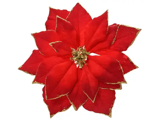 Poinsettia en polyester rouge avec bord et cœur or à paillettes - Ø 24 x H 7 cm