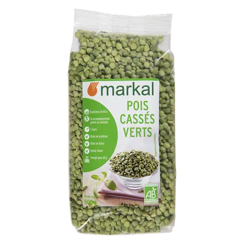 Pois cassés verts bio en sachet de 500 g