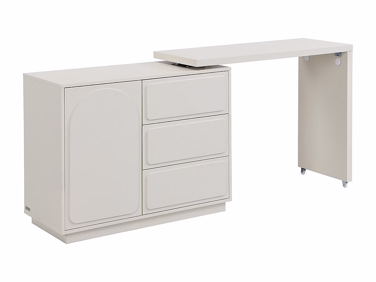 Coiffeuse avec angle pivotant – 3 tiroirs et 1 porte | MDF | Beige | VELANTO