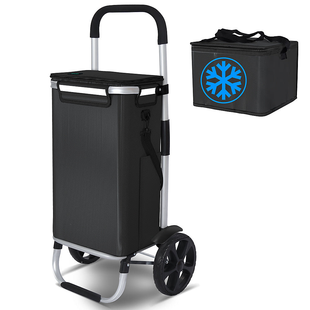 Accessoire de conservation – Chariot de course pliable aluminium 2 roues avec sac isotherme noir VOUNOT