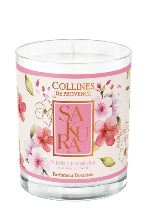 Bougie parfumée cire végétale senteur fleur de sakura Collines de Provence - 180 g