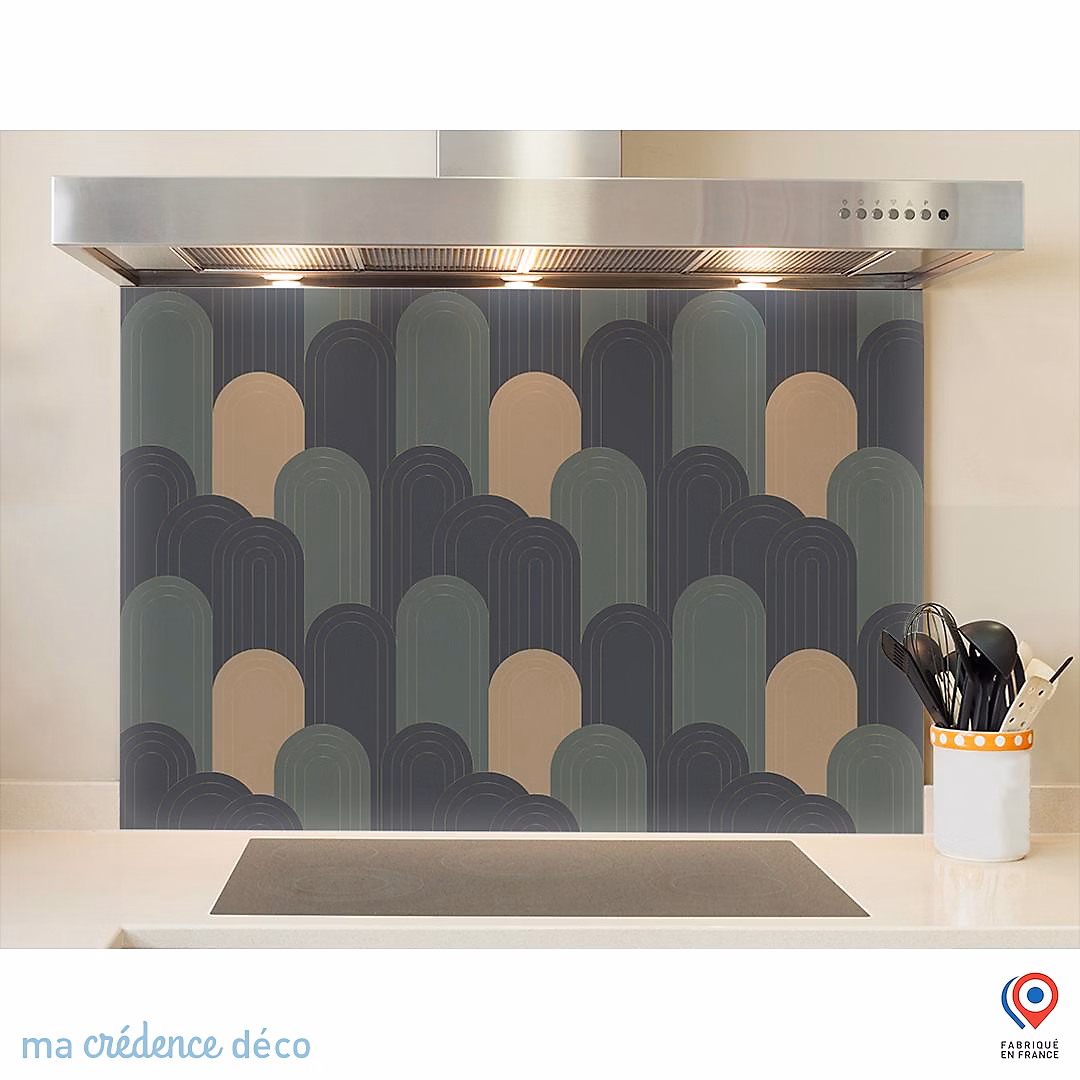 Crédence cuisine fond de hotte Art déco abstrait – Verre trempé | L 90 cm x H 70 cm | MaCrédenceDéco