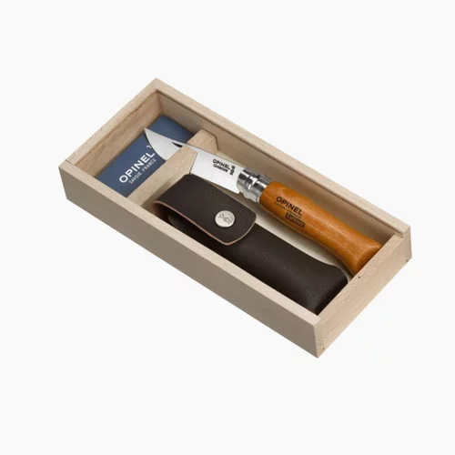 Plumier avec couteau inox, manche olivier et son étui n°8 Opinel