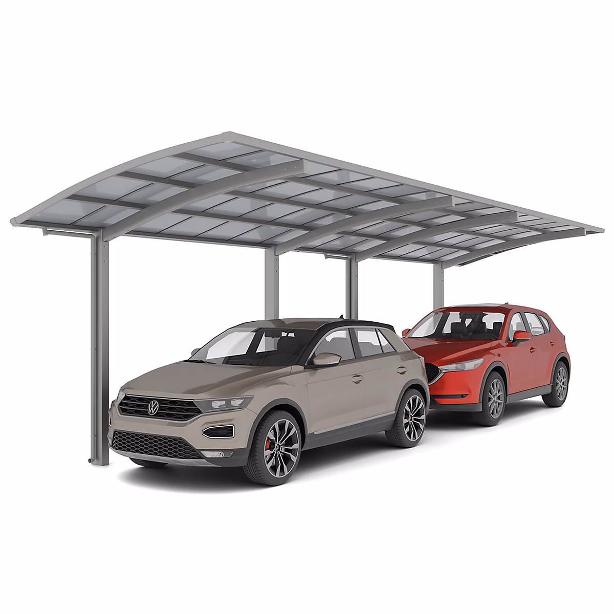 Carport double aluminium PORTOFORTE Montage Tandem standard Type 60 (charge toiture 75kg/m²) Inox Brillant – XIMAX