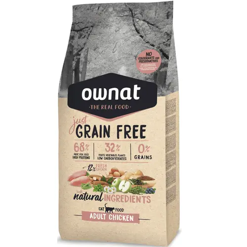Croquette pour chat adulte Grain Free Just au poulet Ownat - 3 kg