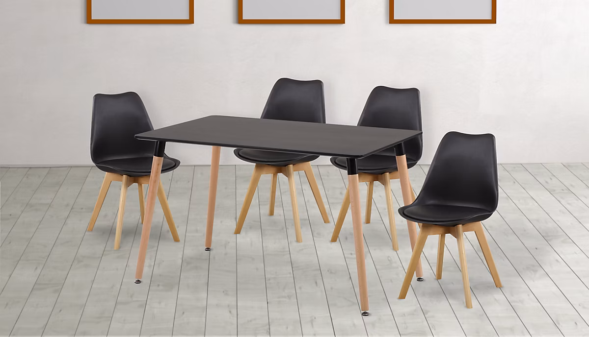 Ensemble de table à manger rectangulaire + chaises coloris noir – lot de 4