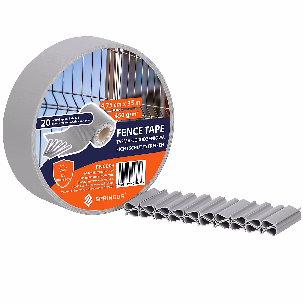 Bande de PVC 4 – 75 × 35m 450 g/m2 avec Montageclips 20 Stk