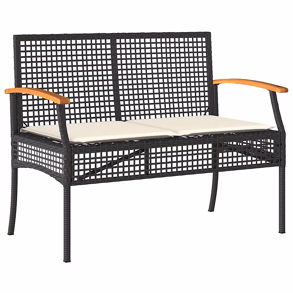 Salon et mobilier de jardin – Banc de jardin avec coussin noir résine tressée et acacia vidaXL