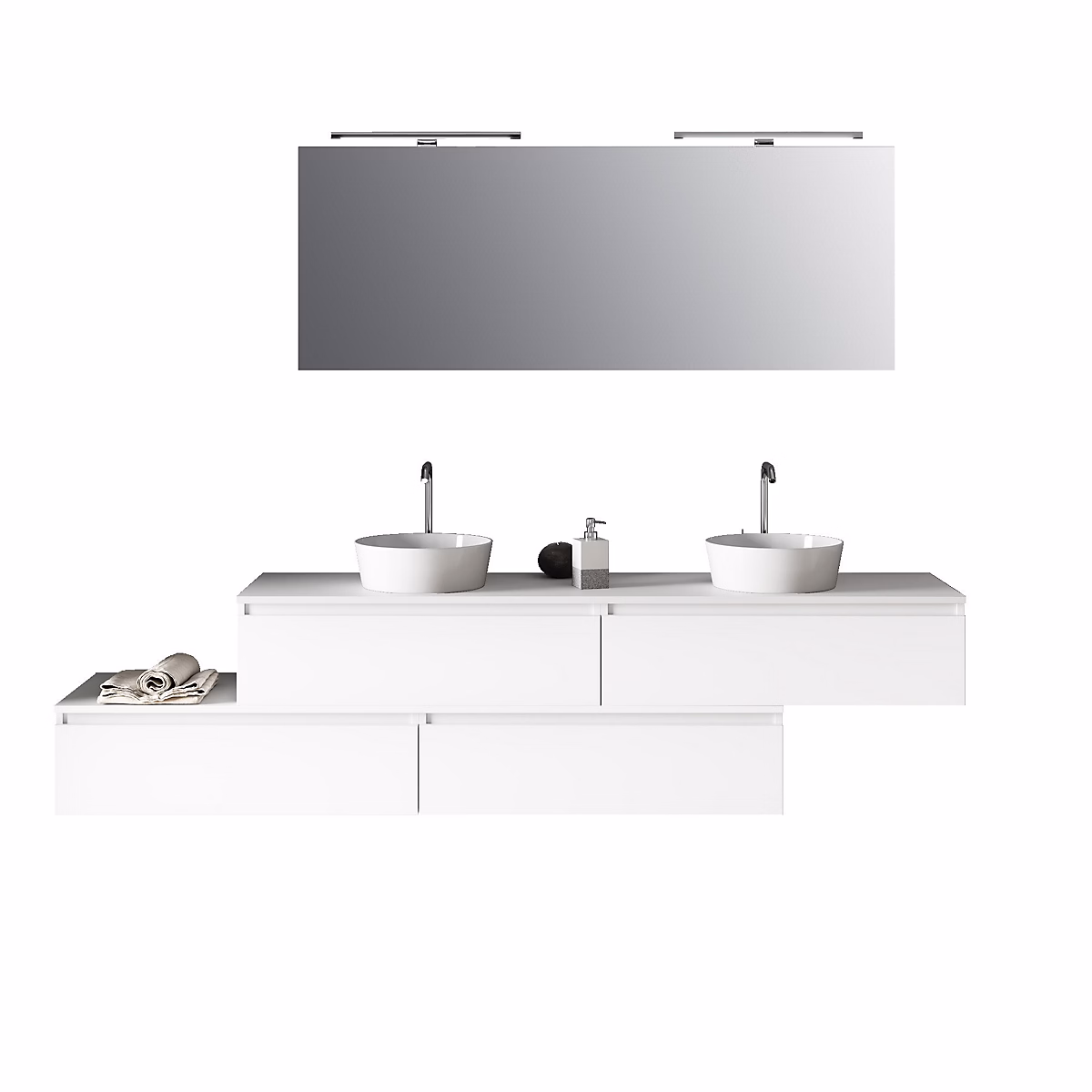 Ensemble de salle de bain double vasque 9 pièces ASTRA blanc – Réf. FDCMNNFFL7015404033