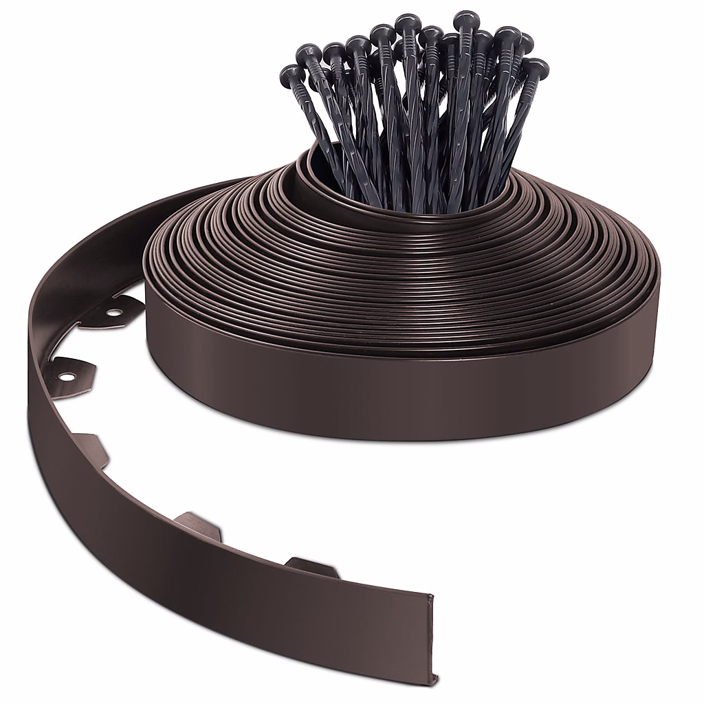 Outil de jardinage et accessoire – Bordure de jardin PVC flexible 20m avec piquets marron VOUNOT