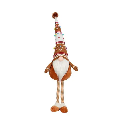 Gnome en polyester façon pain d’épice marron et blanc debout grand modèle - 80 cm