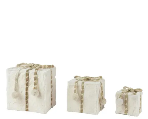 Boîte cadeau en fausse fourrure blanche moyen modèle - 16 x 16 x 16 cm