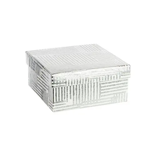 Boîte carrée en papier métallisé argent à motifs rayures - 16,5 x 7,5 cm