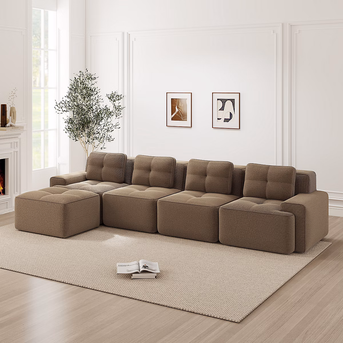 Canapé modulaire – 4 places,brun, L-forme