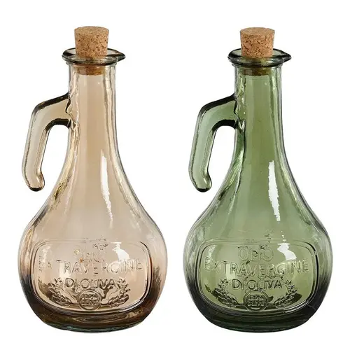 Huilier en verre recyclé coloré avec bouchon liège - Ø 11 x H 20 cm
