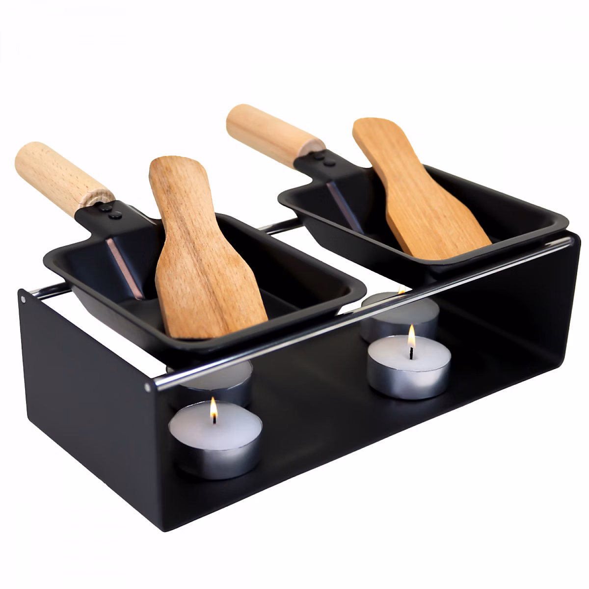 Appareil à raclette à la bougie en métal – spatules et bougies incluses, 2 personnes, Linxor