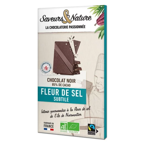Chocolat noir 85% Fleur de sel bio Saveurs et Nature - 80 g