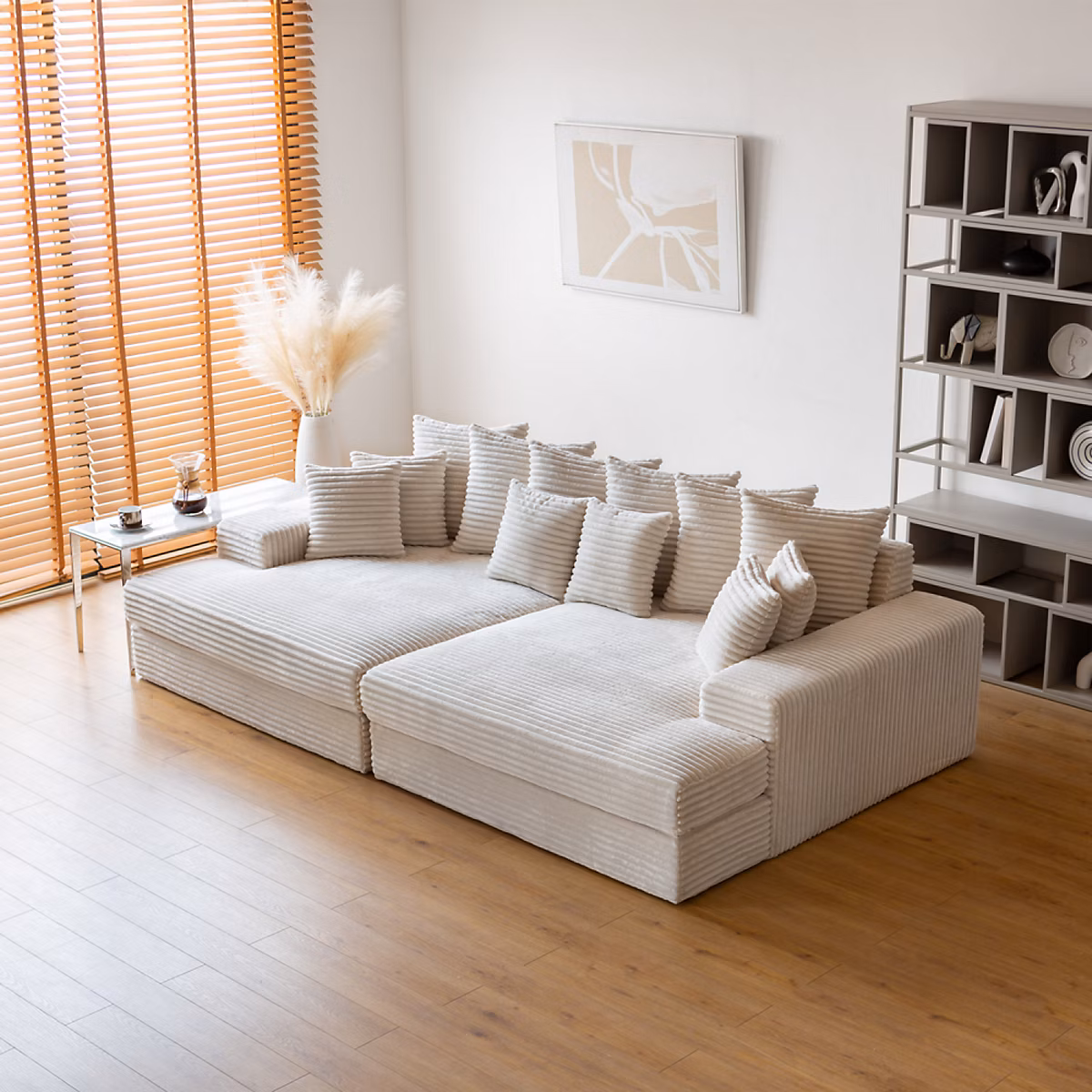 Canapé 4 places assise profonde en velours côtelé beige CARDIFF | Canapé