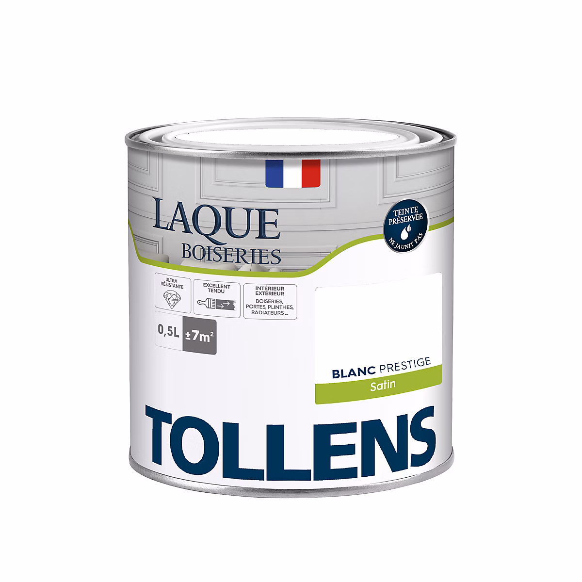 Peinture intérieure – Laque boiseries et métal Tollens satin blanc prestige 500ml