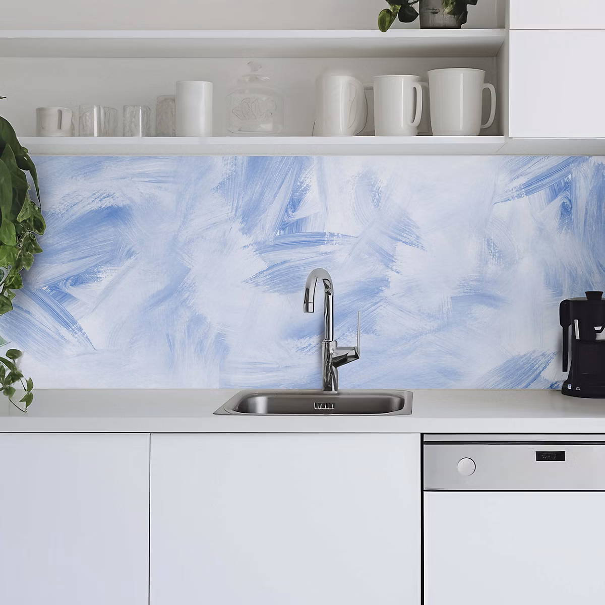 Crédence adhésive effet brush bleu 60 × 200cm