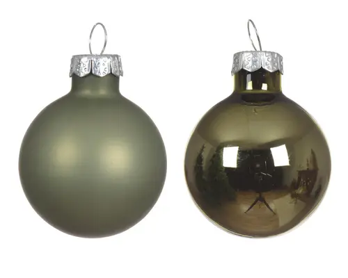 Ensemble de 16 boules en verre brillant et mat vert romarin - Ø 3,5 cm