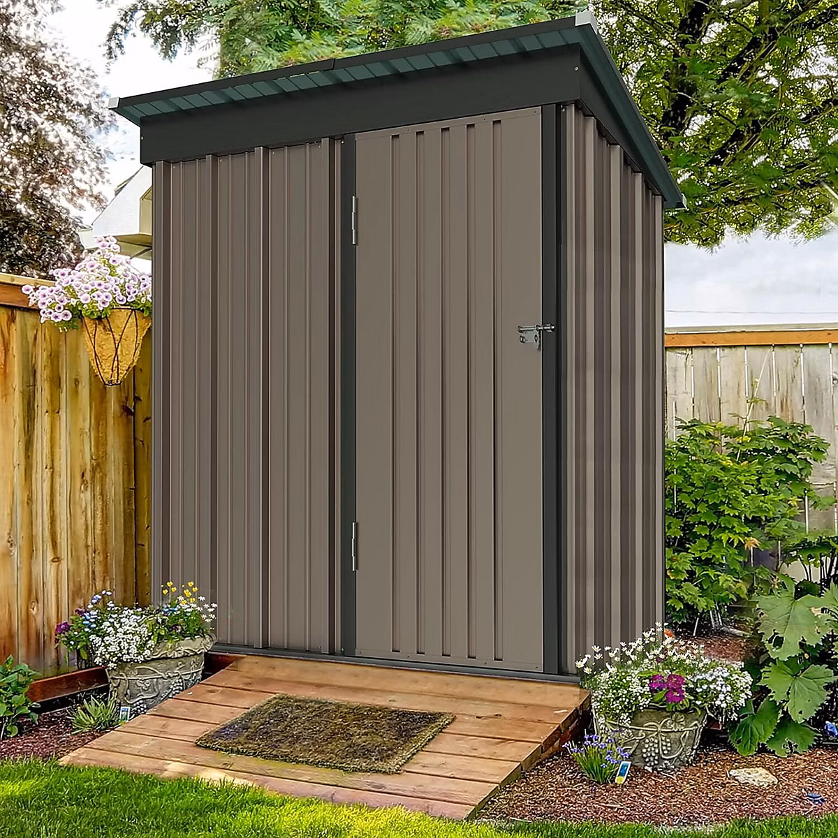 Abri de jardin avec porte verrouillable en acier galvanisé marron 162 × 92 × 180cm