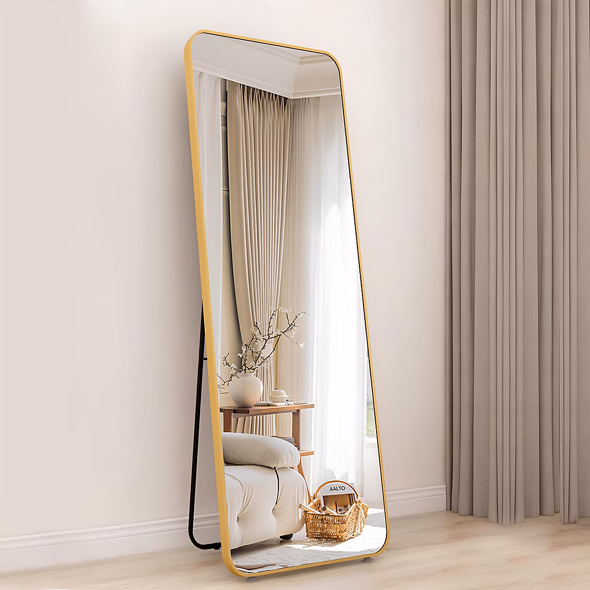 Miroir rectangulaire en métal doré H.160 x l.50cm Ornami | Miroir
