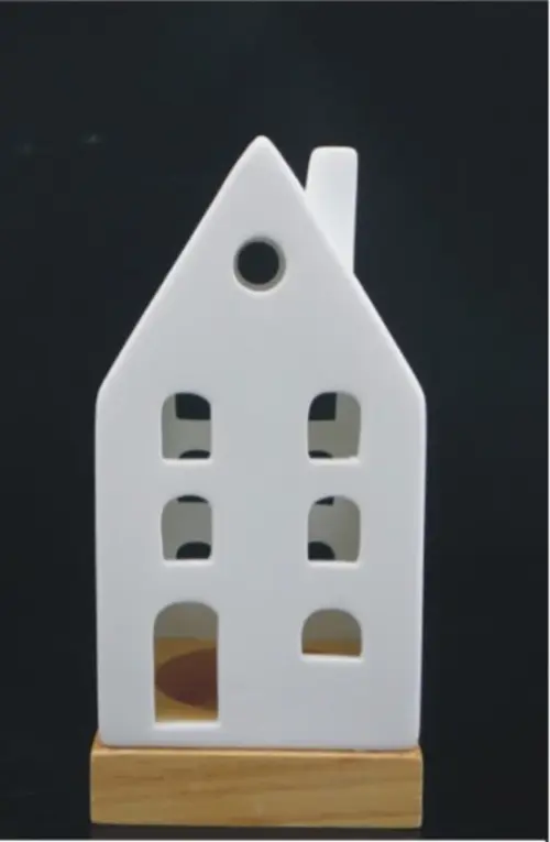 Photophore forme maison à étages en céramique blanche taille S - Ø 6,5 x H 13,5 cm