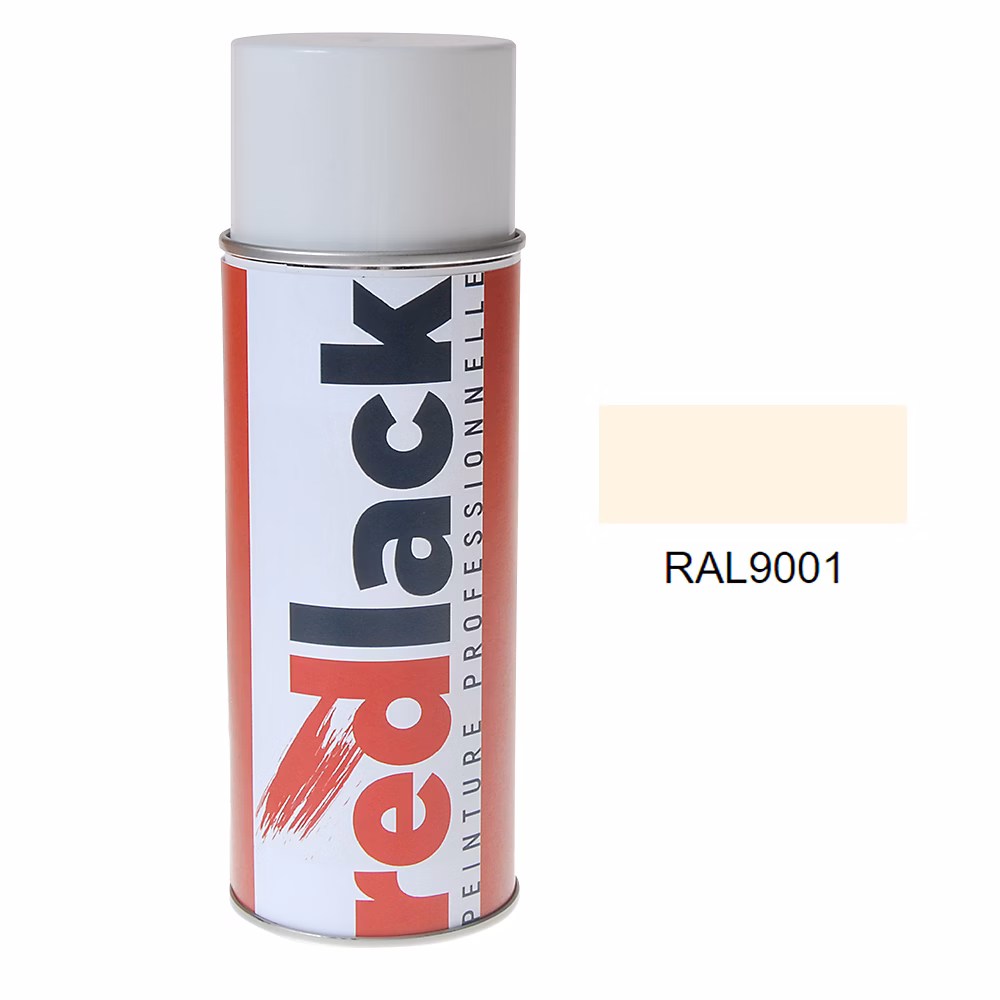 Bombe de peinture Aérosol – spray, 400ml, RAL 9001 Blanc crème, Mat, multisupport, Redlack, RAL9001