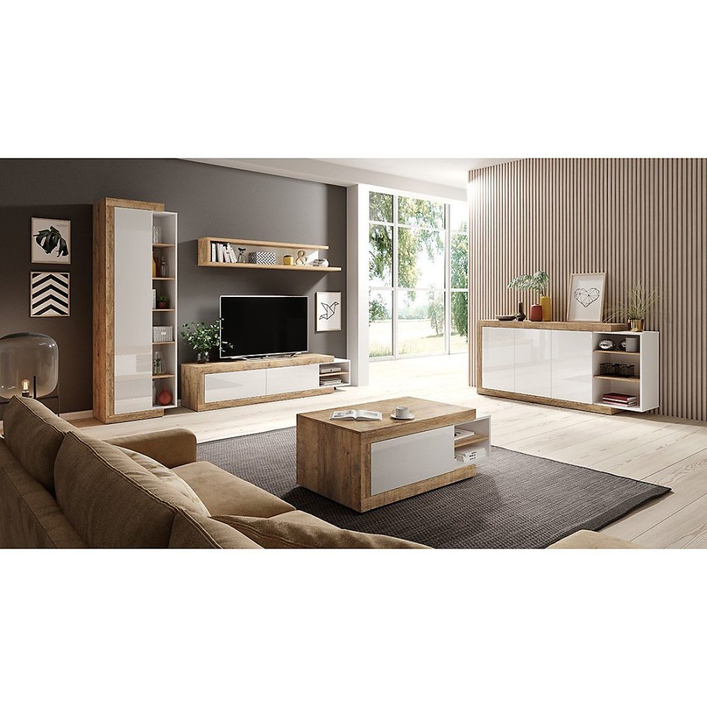 Ensemble de 5 meubles de salon collection SINATRA. Couleur chene et blanc brillant. – Réf. ZMDFGNLGF2043779360