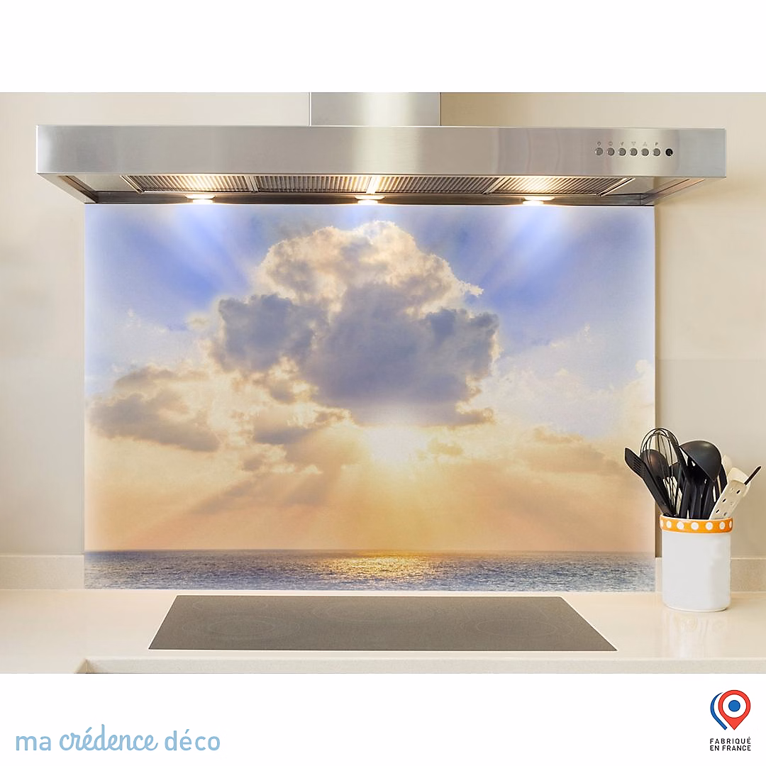 Crédence cuisine fond de hotte Soleil et mer | Verre trempé – L 60 cm x H 45 cm – MaCrédenceDéco