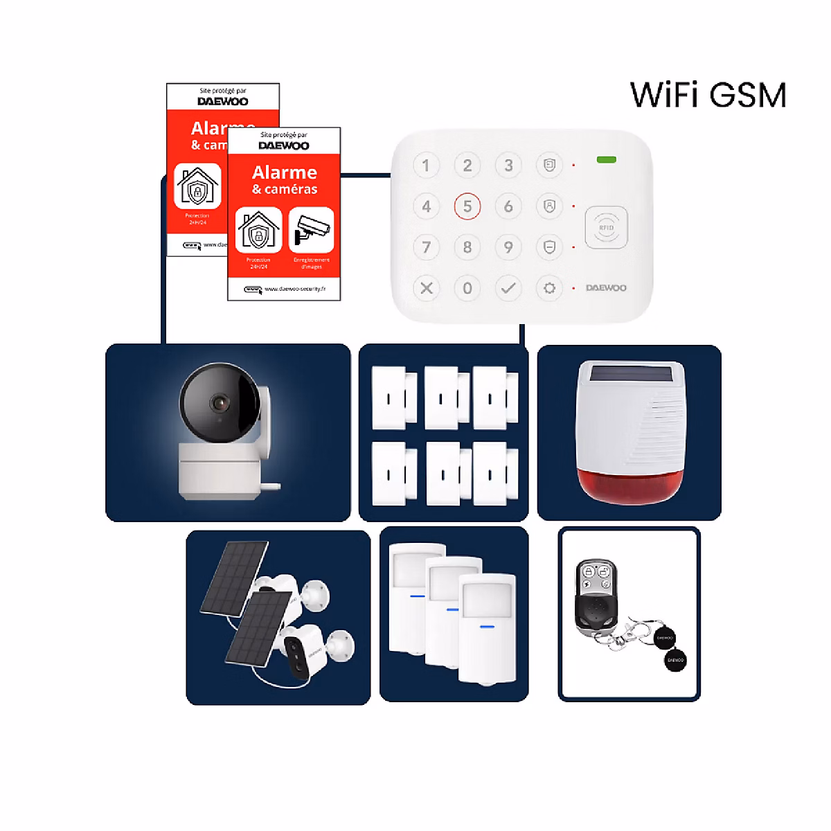 Daewoo – Alarme Maison Wifi & GSM Sans Fil Vigilia VIG505+ | Kit Complet avec 3 Caméras Full HD intérieur/ 2x extérieures solaires