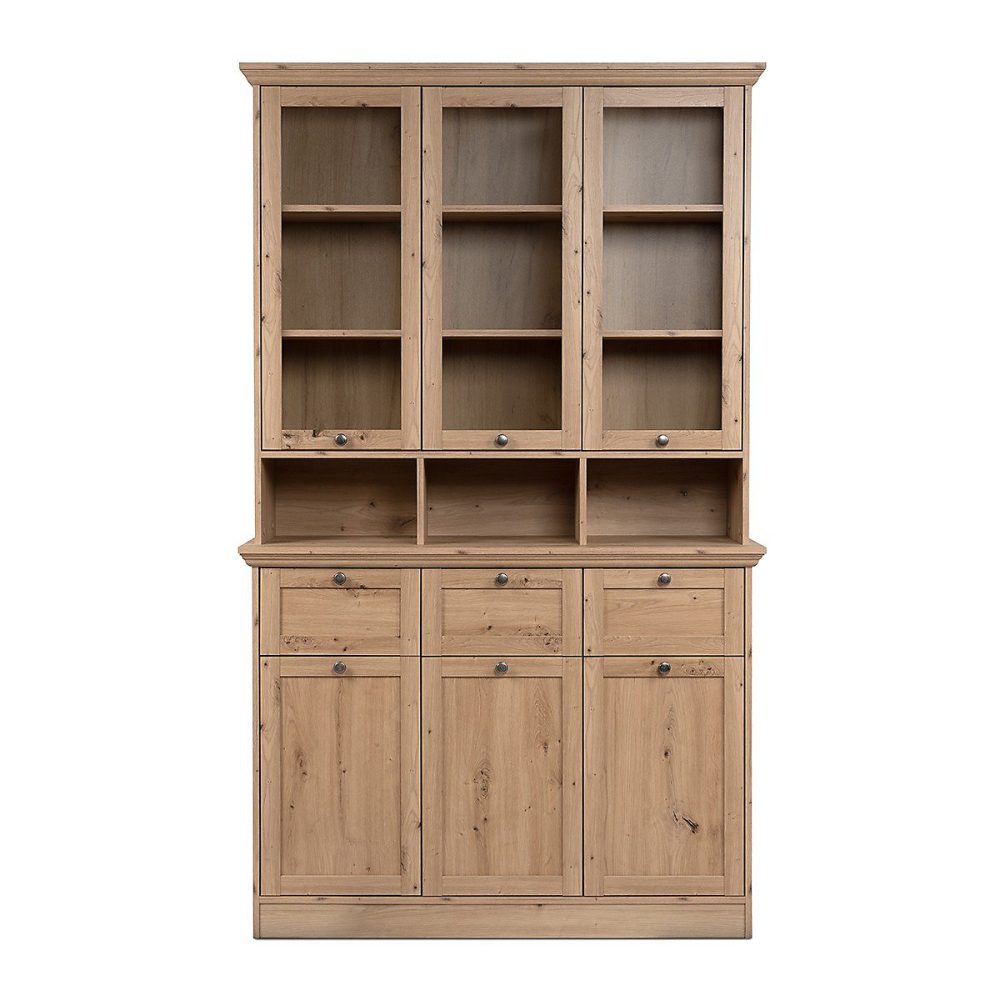 Buffet vitrine 6 portes dont 3 vitrées – 3 tiroirs et 3 niches L120 cm, TIMBER