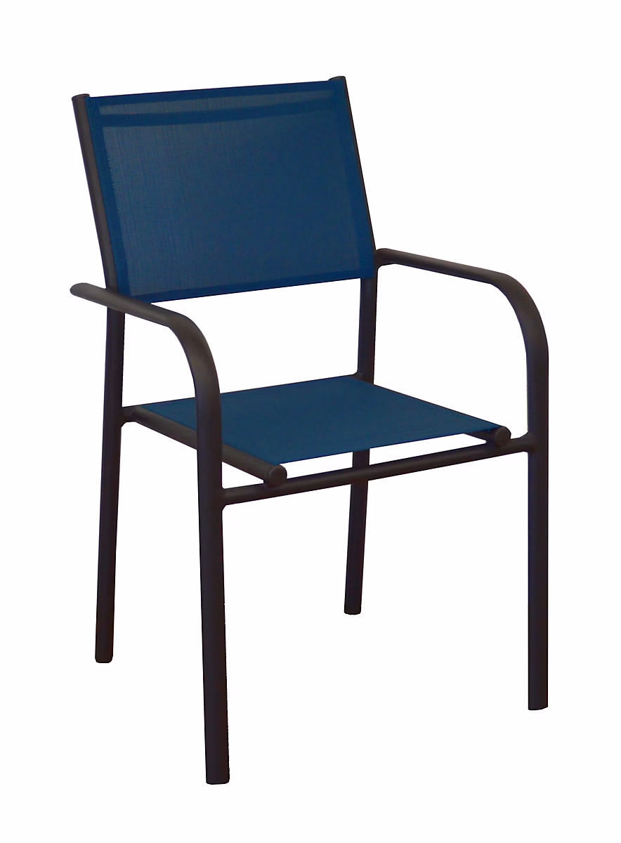 Fauteuil de jardin Proloisirs Duca en aluminium – Coloris châssis graphite, assise bleue, Hauteur 87 cm