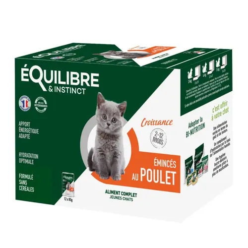 Aliment humide pour chaton poulet spécial croissance Équilibre & Instinct - 12 x 85 g