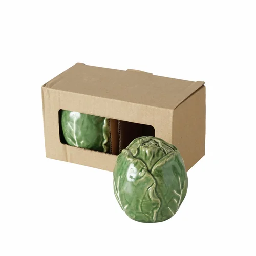 Ensemble sel et poivre en dolomite et silicone verts Cabbage - Ø 7,5 x H 7,5 cm