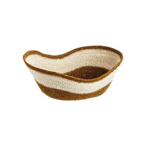 Corbeille ovale forme vague en osier blanc et marron - 28 x 23 x 11 cm