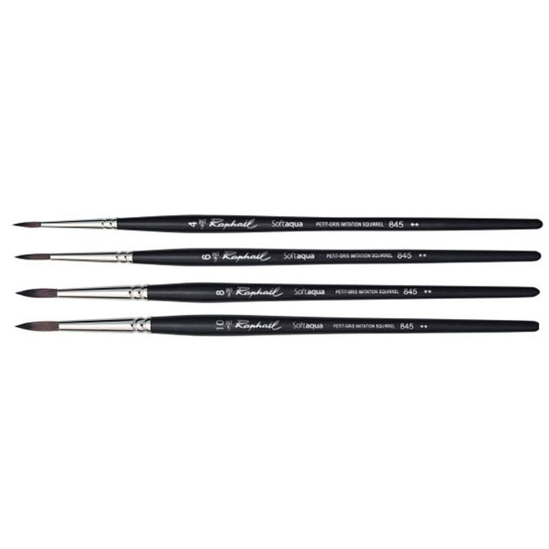 Lot de 4 pinceaux ronds Softaqua Raphaël n°4,6,8 et 10 petit – 10mm 13mm
