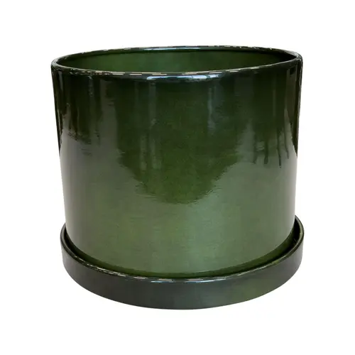 Soucoupe pour pot cylindrique coloris vert en métal recyclé - 28,5 x 28,5 x 3,5 cm