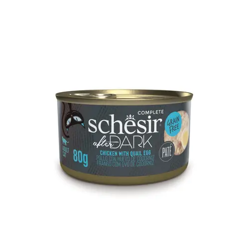 Alimentation humide pour chat pâtée poulet avec œuf de caille Schesir After Dark - boîte de 80 g