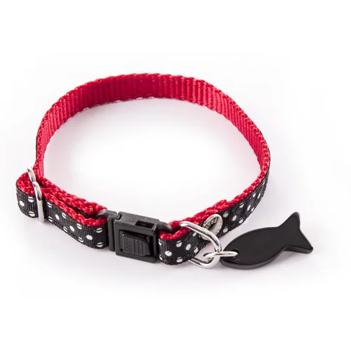 Collier pour chat noir à pois blancs