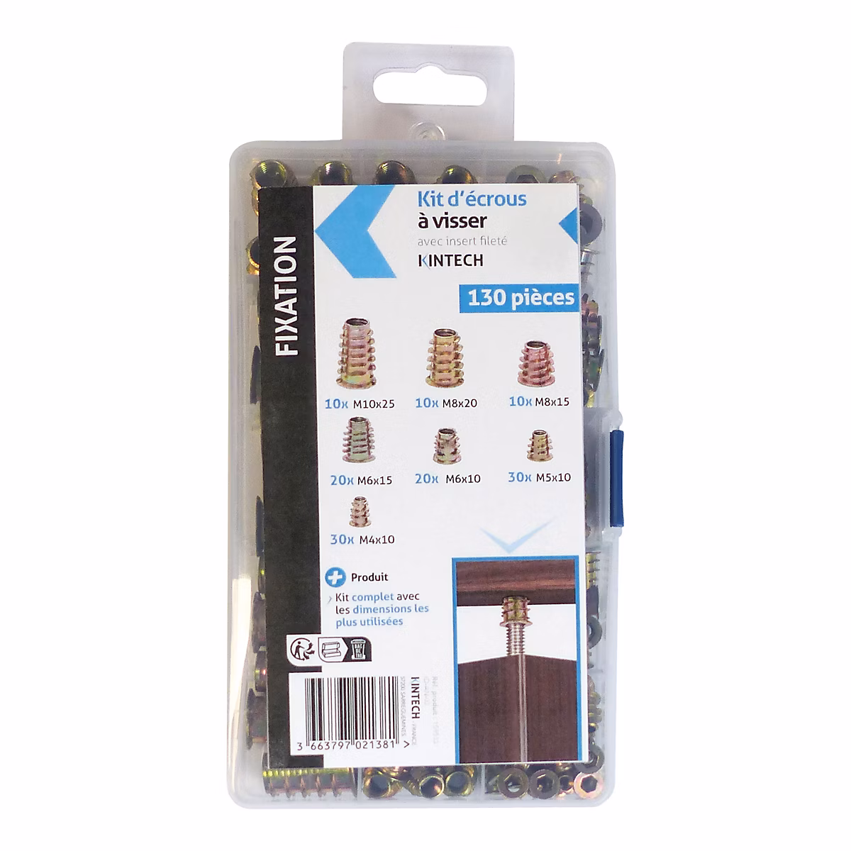 Quincaillerie d'assemblage – Kit de 130 écrous à visser avec insert fileté Acbat